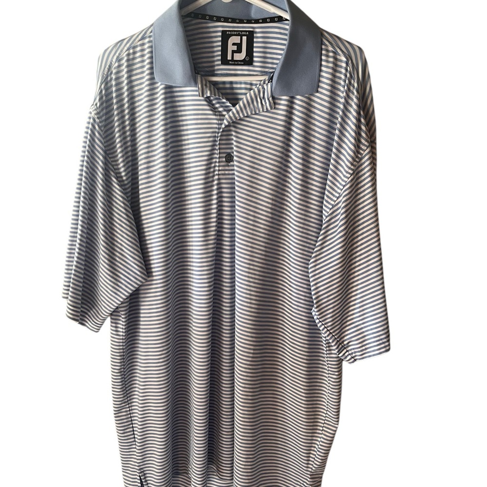 Footjoy Performance Prodry Polo Shirt Blue and White Stripes Sz L